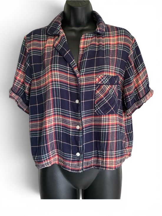 aerie Tops - aerie Slouchy Navy Plaid Cozy Girl Indie Sleaze Grunge Boxy Soft PJ Flannel Sz M